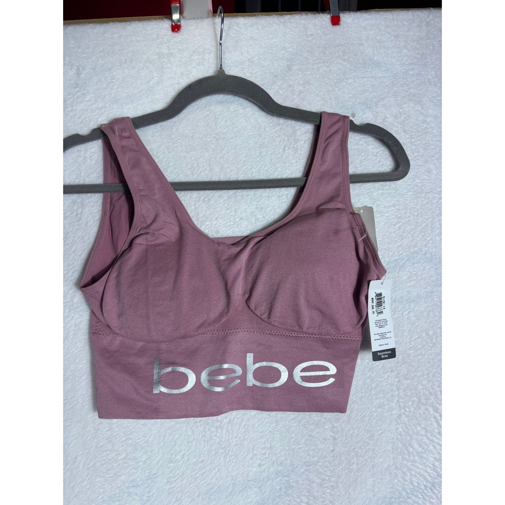 bebe Seamless Sports Bra Womens 1X Mauve NEW‎ Cutout Logo Strappy Activewear